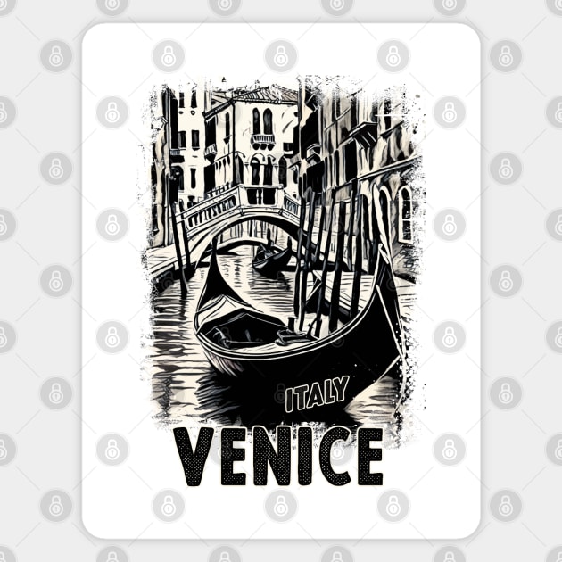Venice Italy Vintage Travel Postcard Art Style Retro Mid Century illustration Magnet by Naumovski